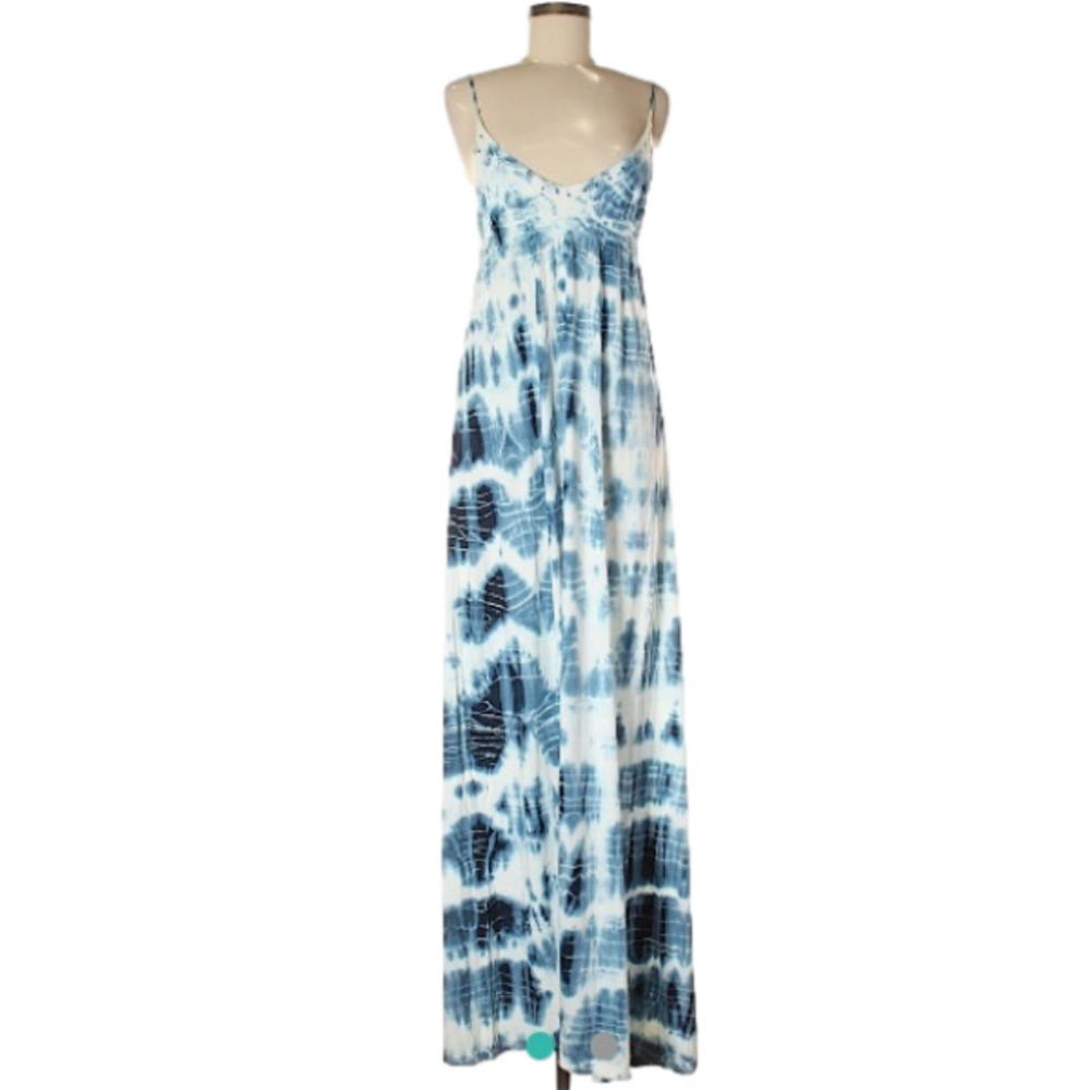 Y2K RARE Bejeweled by Susan Fixel Blue/White tie dye maxi dress- Medium